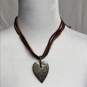 Chico's Silver Heart Necklace with Multicolor Cord
